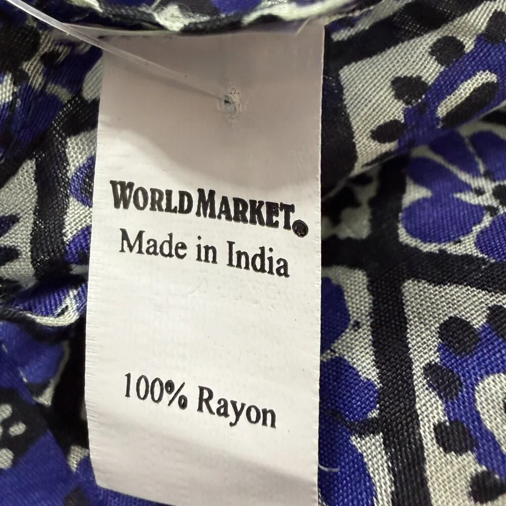 World Market Blue Boho Tassel Scarf Artist’s Cocoon Rayon NWT